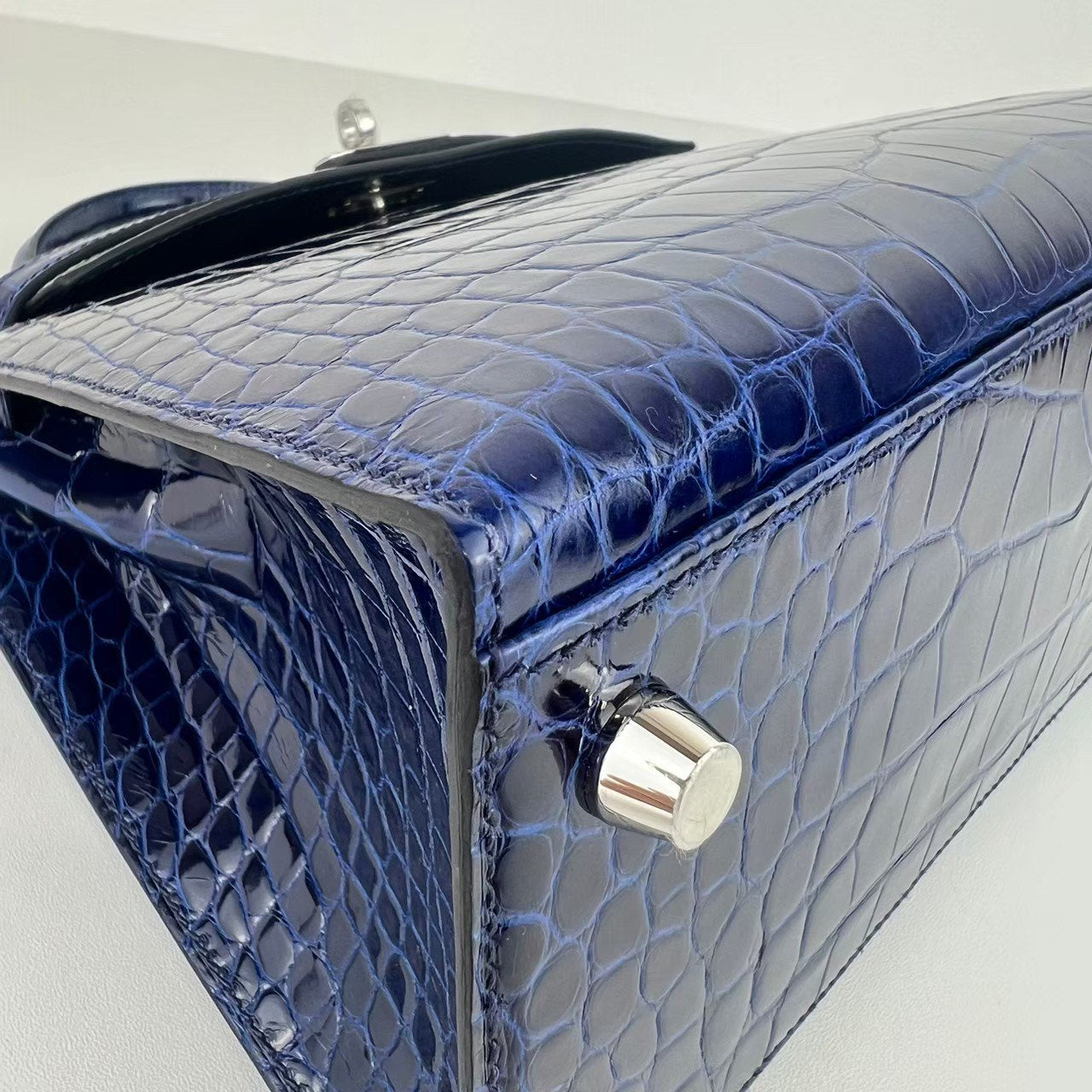 Kelly25 ケリー25 Blue saphir ブルーサファイア Alligatorアリゲーター PHW シルバー金具 Stamp-W W刻印