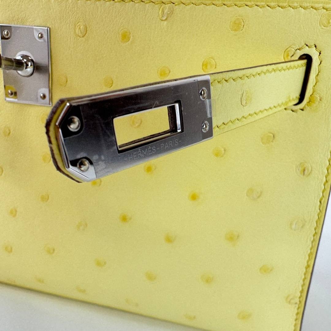 Kelly pochette ケリーポシェット Limoncello リモンチェッロ Ostrich オーストリッチ PHW シルバー金具 Stamp-B B刻印 ハンドバッグ