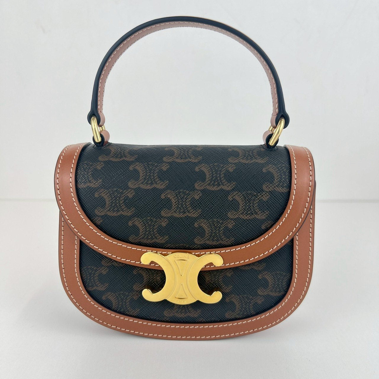 ミニ ブザス クレア トリオンフキャンバス/カーフスキン タン