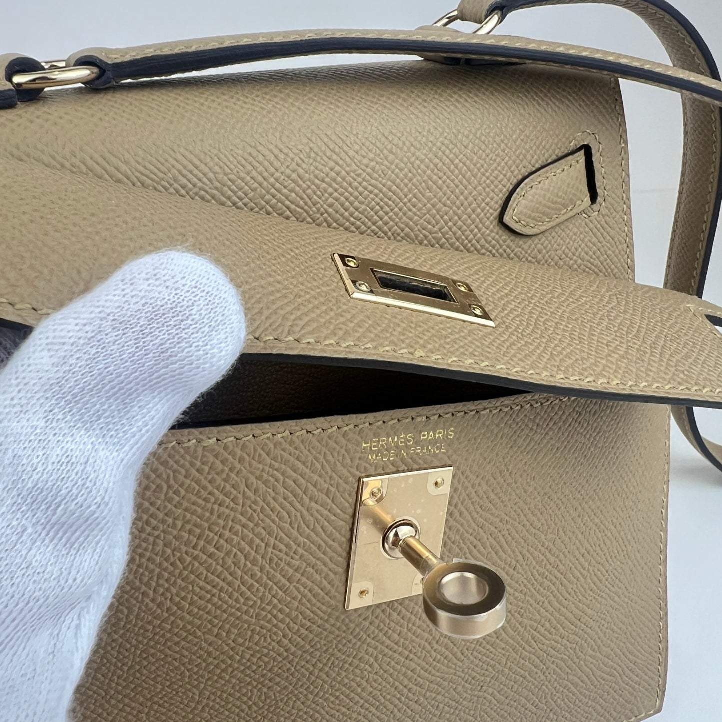 Mini kelly disorder ミニケリー 無秩序 Poussiere プシエール PMBHW  シャンパンゴールド金具 Stamp-K K刻印 Epsom エプソン