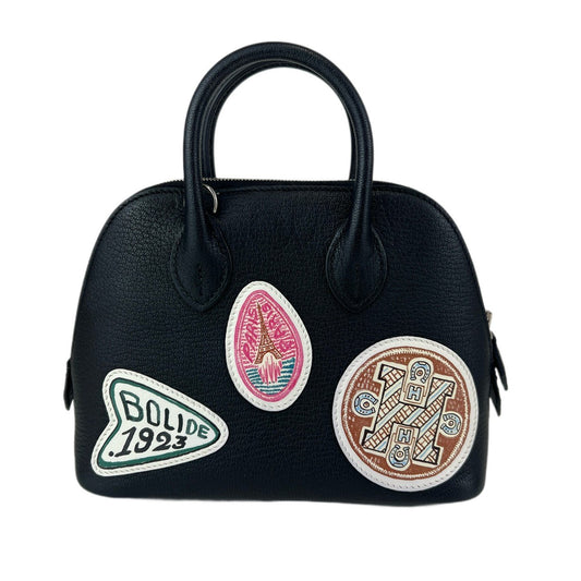 Hermès エルメス Bolide 1923 mini Pique Colle ボリード1923ミニ ピケ コレ 100周年記念モデル Stamp-W W刻印 Chevre シェーブル Black ブラック PHW シルバー金具