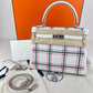 Kelly25 tartan light ケリー25タータン ライト Stamp-K K刻印 Swift スイフト Gris pale/Bubblegum/Vert moyen PHW シルバー金具