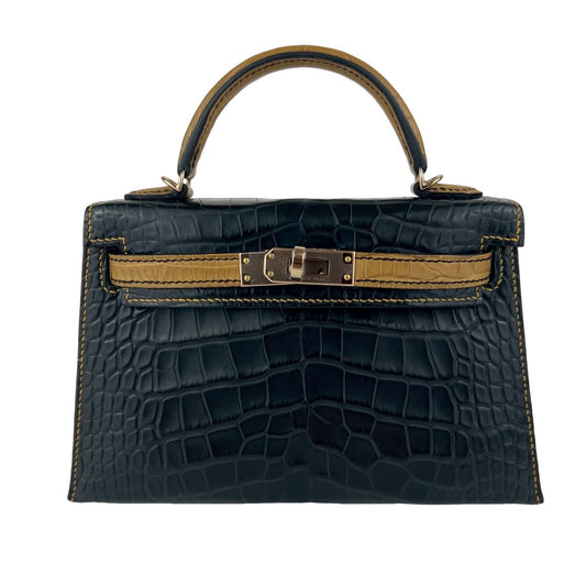 Mini kelly SO ミニケリー スペシャルオーダー Black/Kraft ブラック/クラフト crocodile クロコダイル PMBHW シャンパンゴールド金具 Stamp-B B刻印