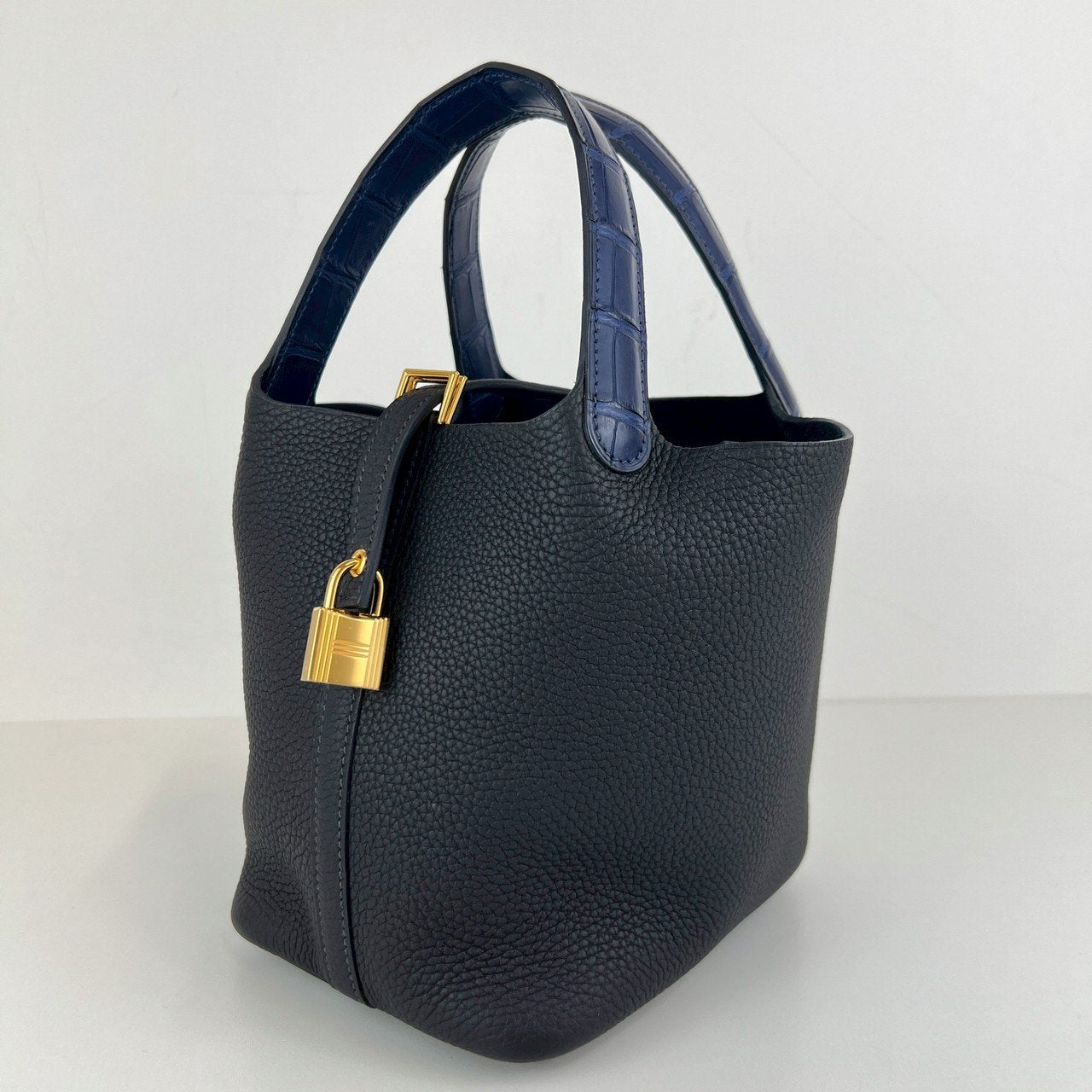 Picotin Lock PM ピコタンロック18 Blue nuit ブルーニュイ Taurillon clemence トリヨンクレマンス crocodile クロコダイル GHW ゴールド金具 Stamp-B B刻印