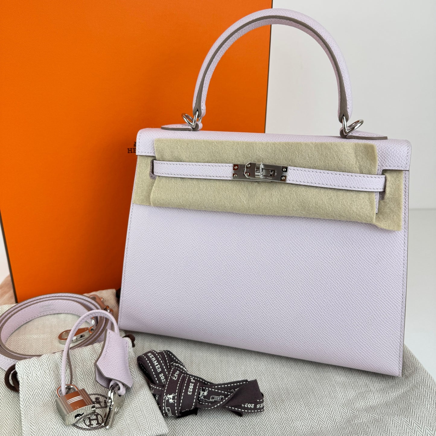 Kelly25 ケリー25 Stamp-B B刻印 Epsom エプソン Mauve pale モーヴペール PHW シルバー金具