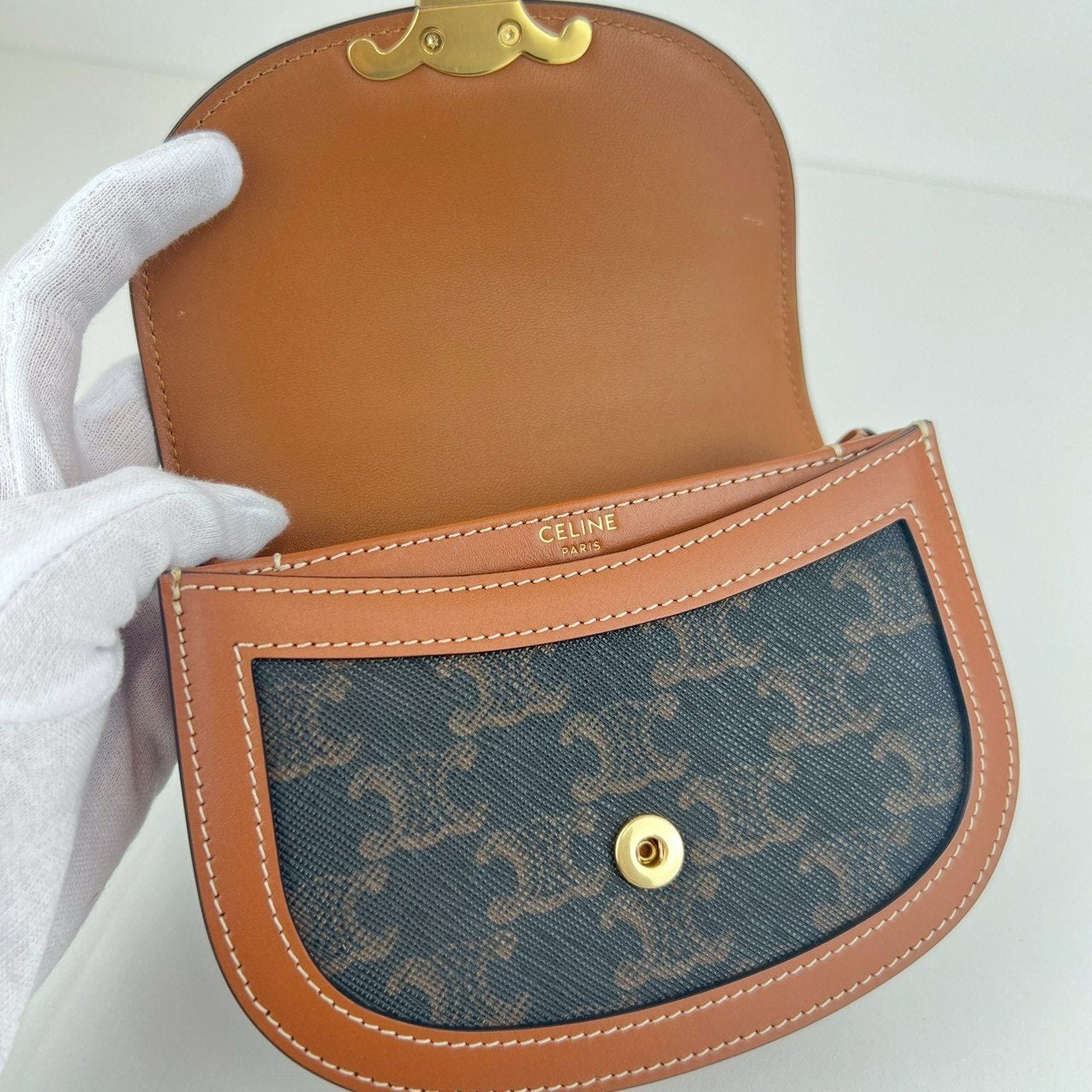 ミニ ブザス クレア トリオンフキャンバス/カーフスキン タン