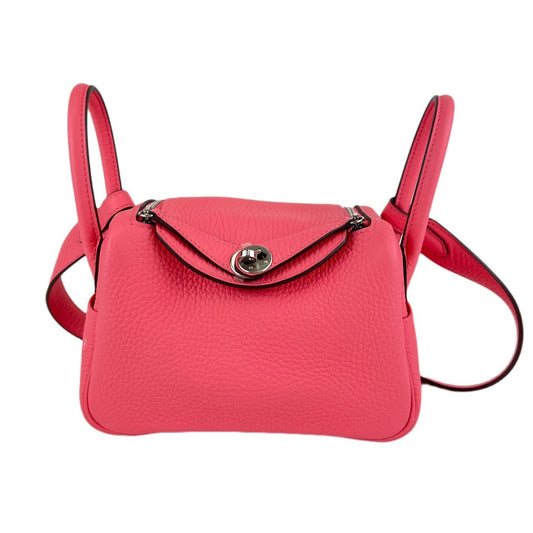 Hermès エルメス Lindy mini リンディミニ Stamp-W W刻印 Taurillon Clemence トリオンクレマンス Rose azalee ローズアザレ PHW シルバー金具