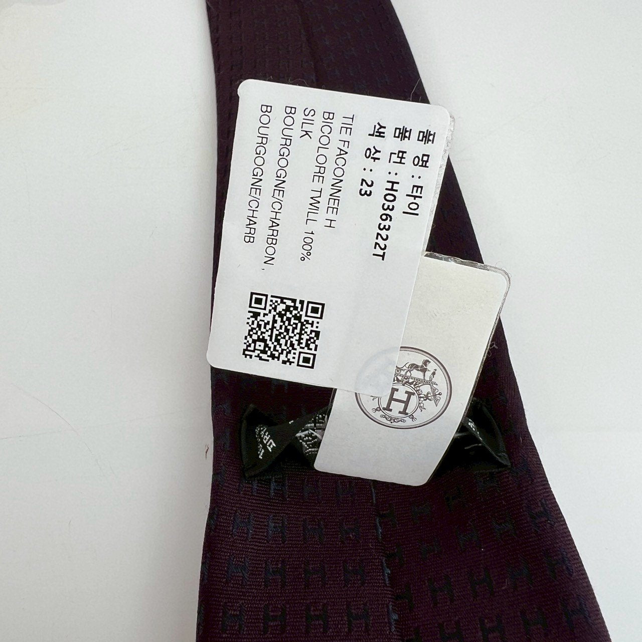 シルクタイ バイカラーHタイ Faconnee H Bicolore tie BOURGOGNE/CHARBON ブルゴーニュ/シャルボン