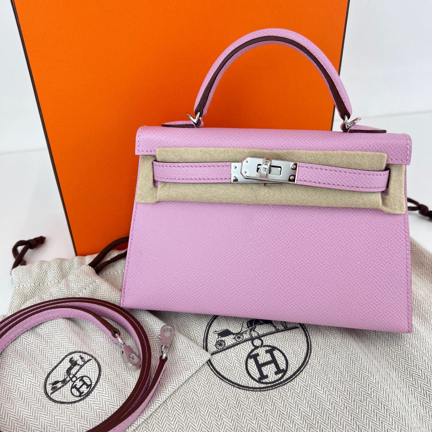 Mini kelly ミニケリー Mauve sylvestre モーヴシルベストル Epsom エプソン PHW シルバー金具 Stamp-K K刻印