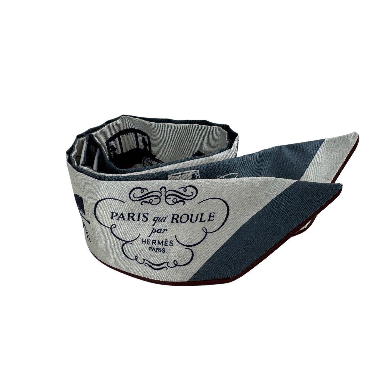 Twilly ツイリー 車輪でめぐるパリ・ドゥ・トゥジュール ネイビー　ホワイト 絹 100% スカーフ