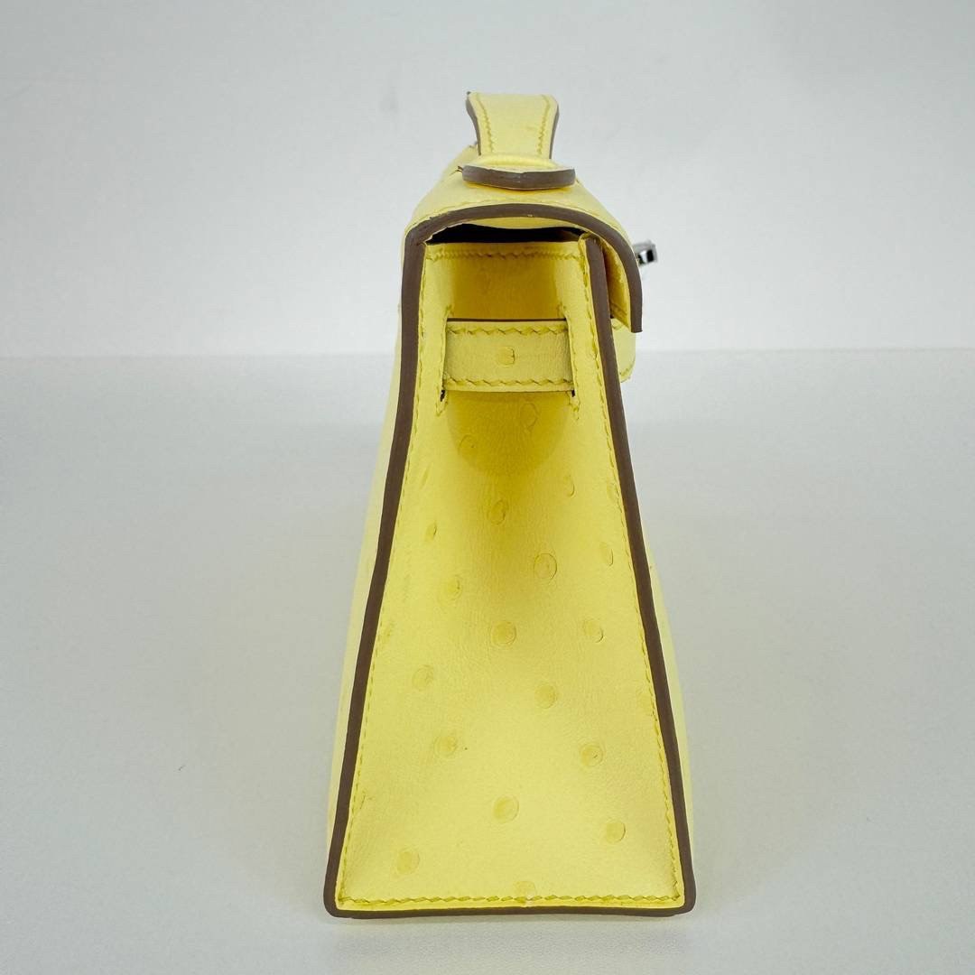 Kelly pochette ケリーポシェット Limoncello リモンチェッロ Ostrich オーストリッチ PHW シルバー金具 Stamp-B B刻印 ハンドバッグ