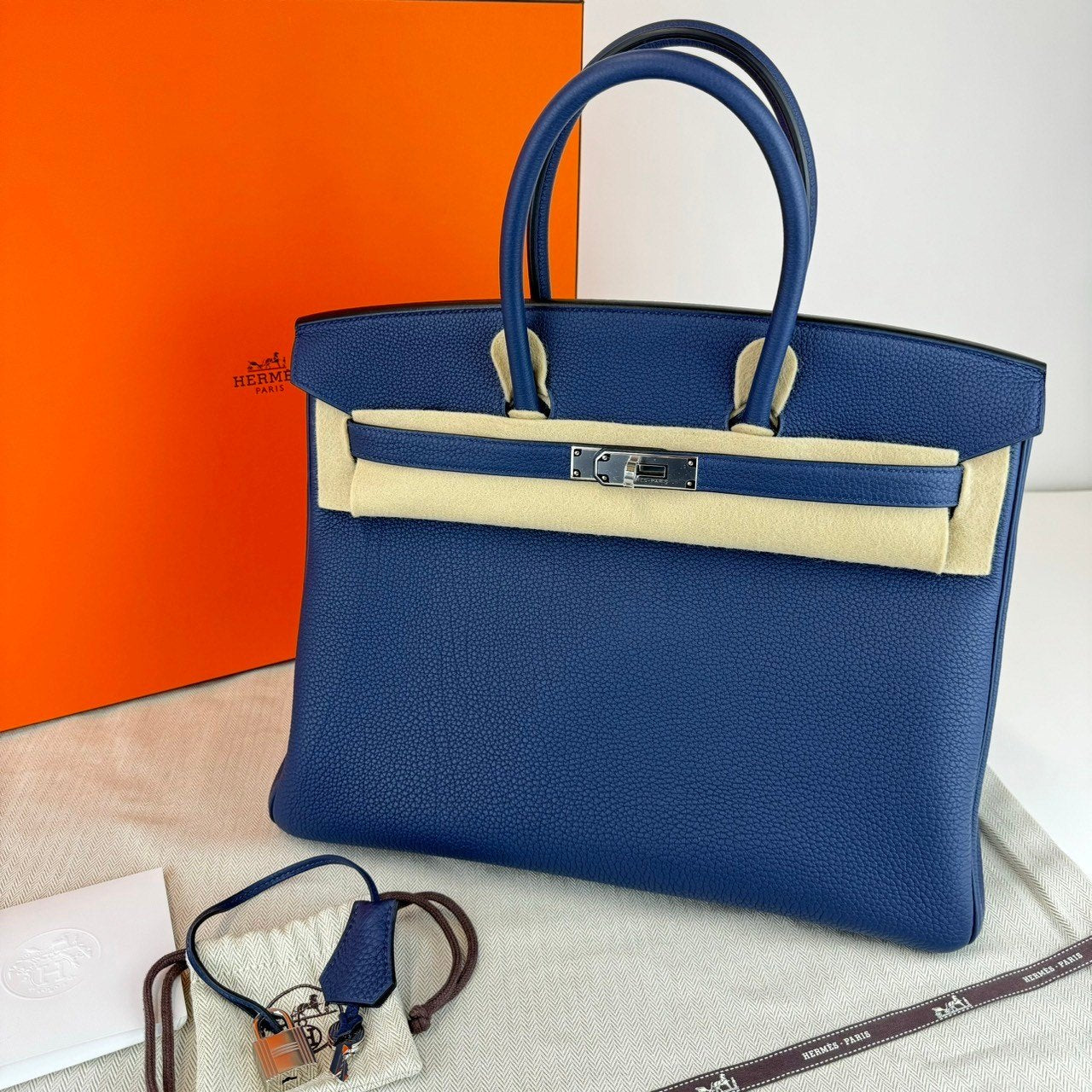 HERMES エルメス Birkin35 バーキン35 Blue de presse ブルードプリュス PHW シルバー金具 Togo トゴ Stamp-B B刻印