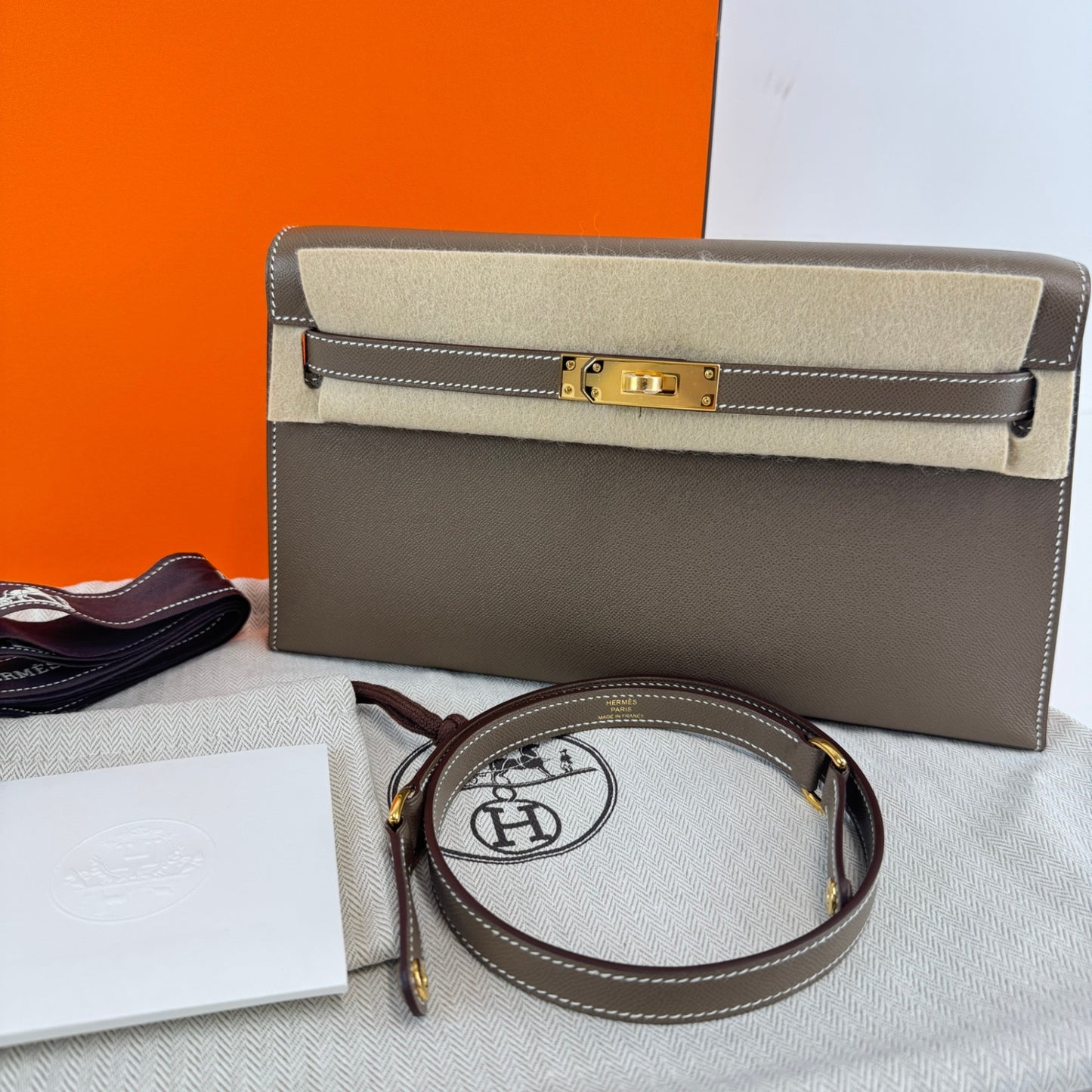 Kelly elan ケリーエラン Madame マダム Etoupe エトープ GHW ゴールド金具 Stamp-K K刻印