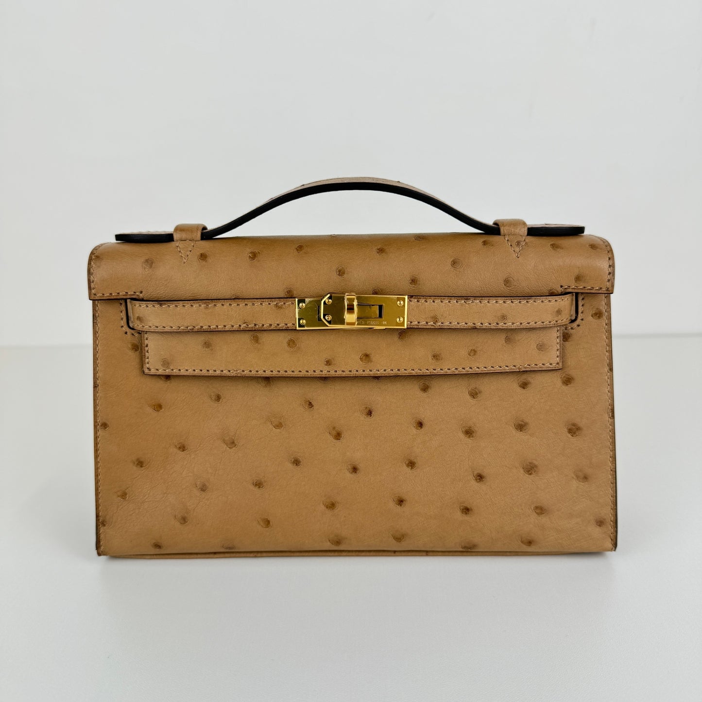Kelly pochette ケリーポシェット Chai チャイ Ostrich オーストリッチ GHW ゴールド金具 Stamp-W W刻印