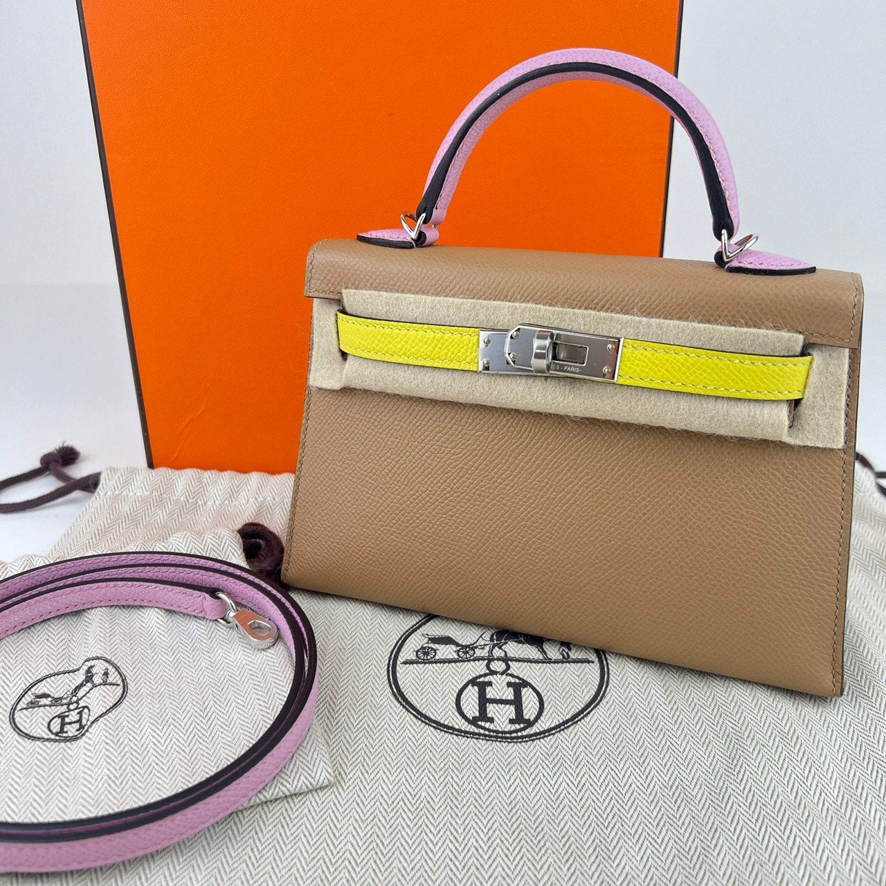 Mini Kelly tricolore ミニケリートリコロール チャイ シルバー金具 Epsom エプソン Stamp-U U刻印