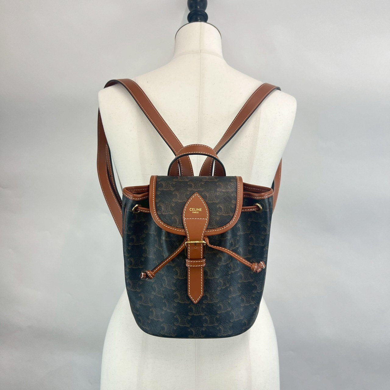 フォルコバックパックミニ トリオンフキャンバス カーフスキン タン