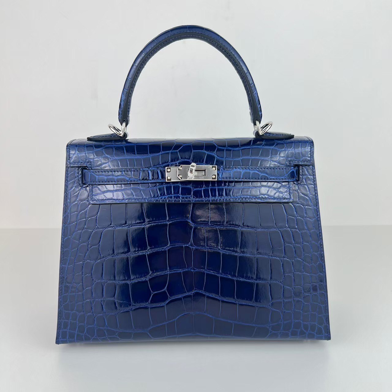Kelly25 ケリー25 Blue saphir ブルーサファイア Alligatorアリゲーター PHW シルバー金具 Stamp-W W刻印