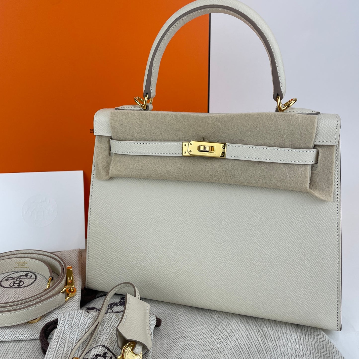 Kelly25 Sellier ケリー25セリエ Craie クレ  GHW ゴールド金具 Epsom エプソン Stamp-W W刻印