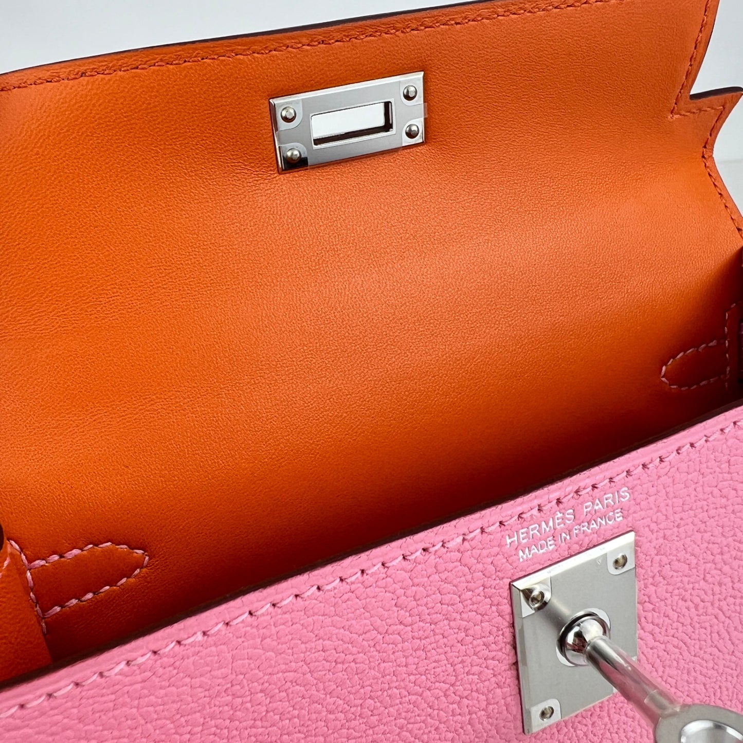 Mini kelly verso ミニケリー ヴェルソ Rose confetti ローズコンフェッティ Chevre シェーブル PHW シルバー金具 Stamp-U U刻印