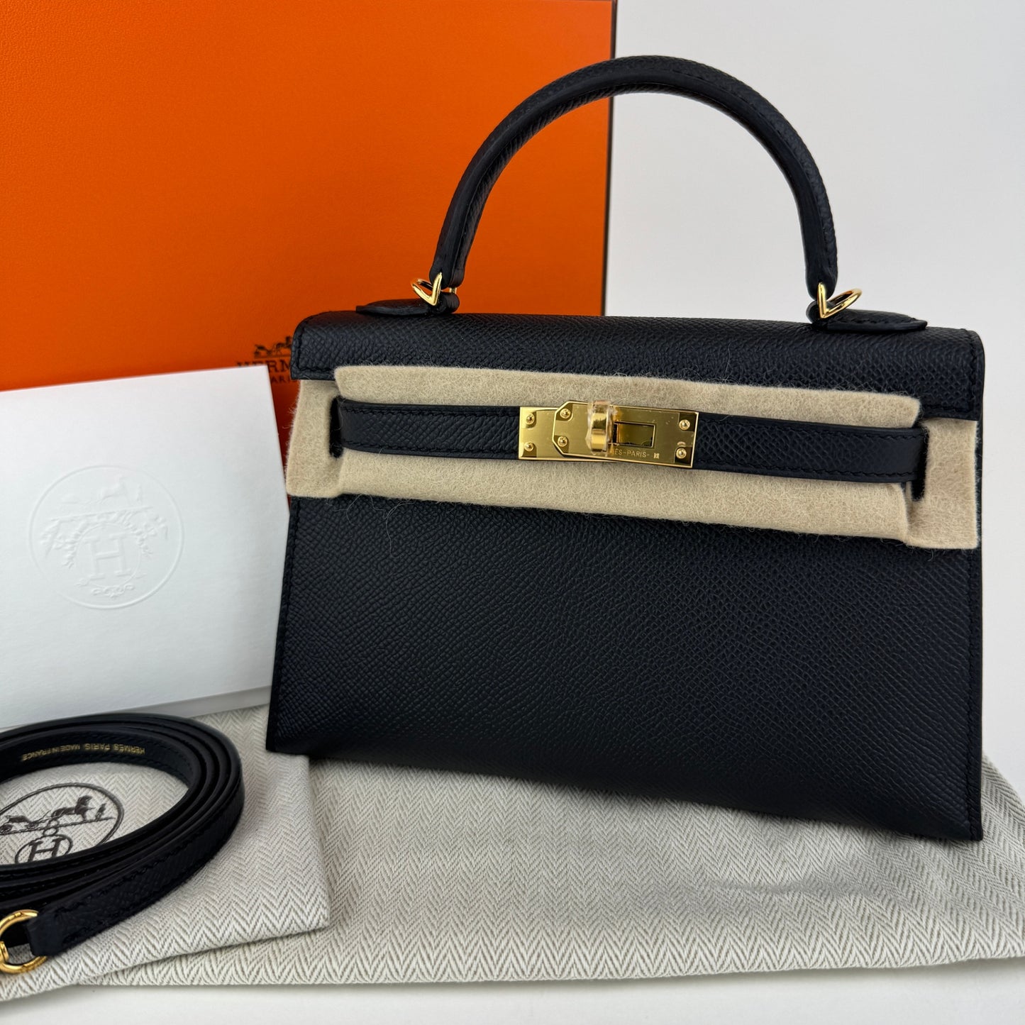 Mini kelly ミニケリー Black　ブラック  GHW ゴールド金具 Epsom エプソン Stamp-K K刻印