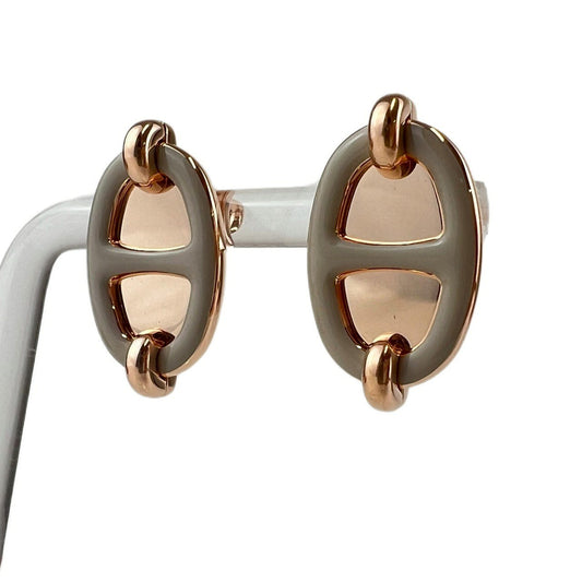 Hermès エルメス Boucles d'oreilles Mini Maillon ミニ マイヨン H100052FO ラッカーメタル Marron grace / Rosegold ：マロングラッセ / ローズゴールド