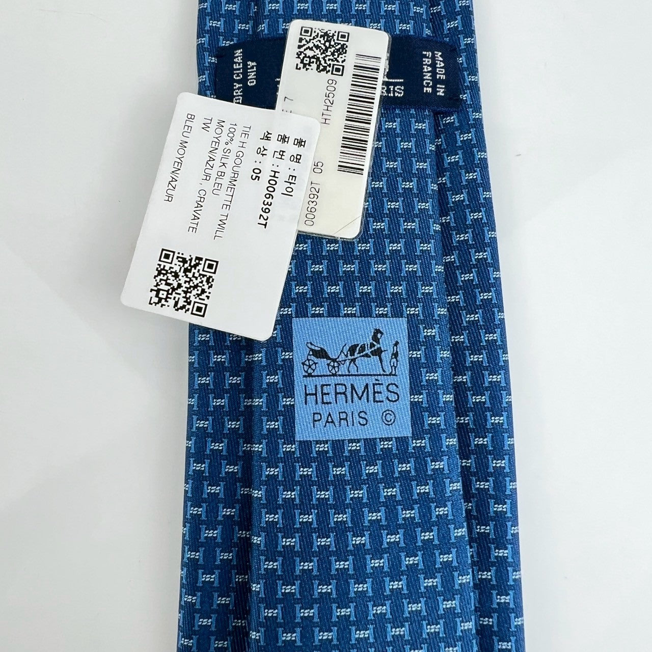 シルクツイルタイ Hグルメット H Gourmette twill Blue Moyen / Azur ブルーモアイヤン / アズール シルク