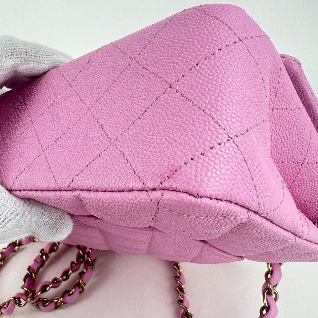 マトラッセ ダブルフラップ ダブルチェーンショルダー ピンク　パープル　Pink  Purple  GHW ゴールド金具 キャビアスキン　caviar skin A01112 ICチップ