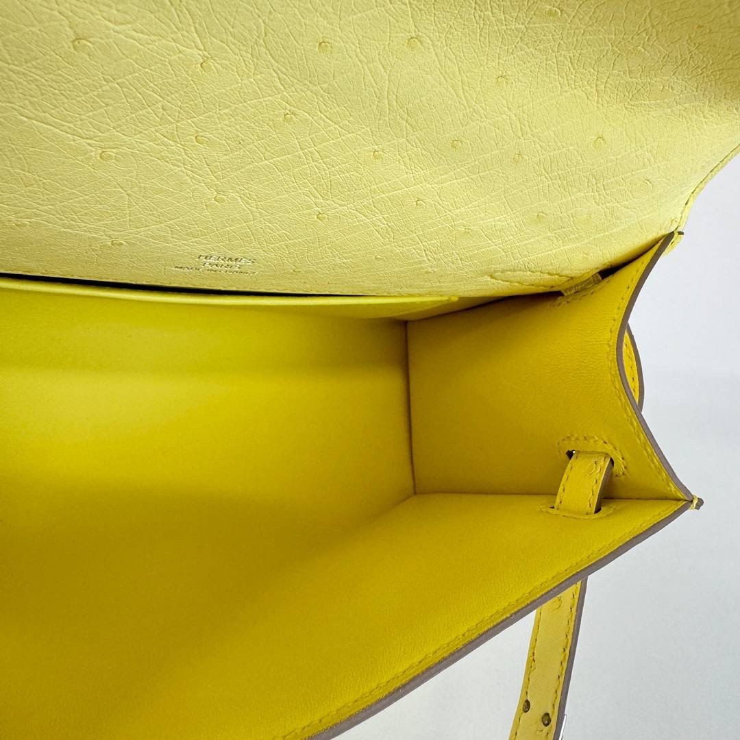 Kelly pochette ケリーポシェット Limoncello リモンチェッロ Ostrich オーストリッチ PHW シルバー金具 Stamp-B B刻印 ハンドバッグ