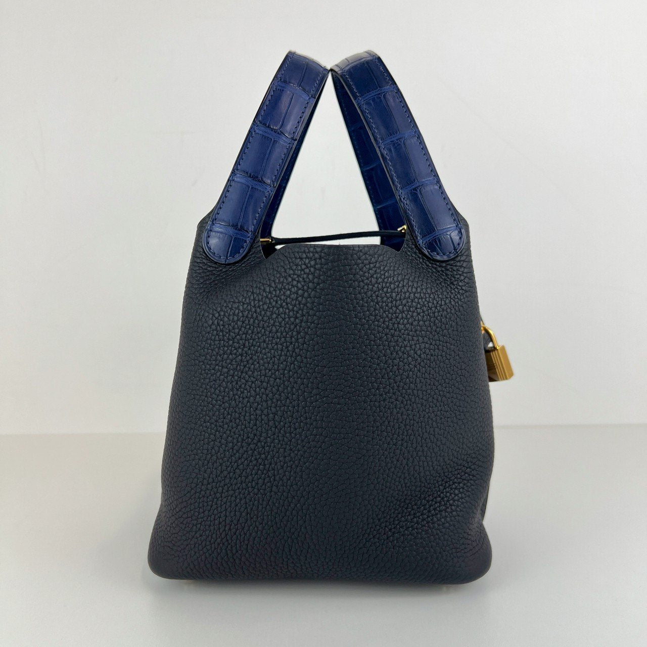 Picotin Lock PM ピコタンロック18 Blue nuit ブルーニュイ Taurillon clemence トリヨンクレマンス crocodile クロコダイル GHW ゴールド金具 Stamp-B B刻印