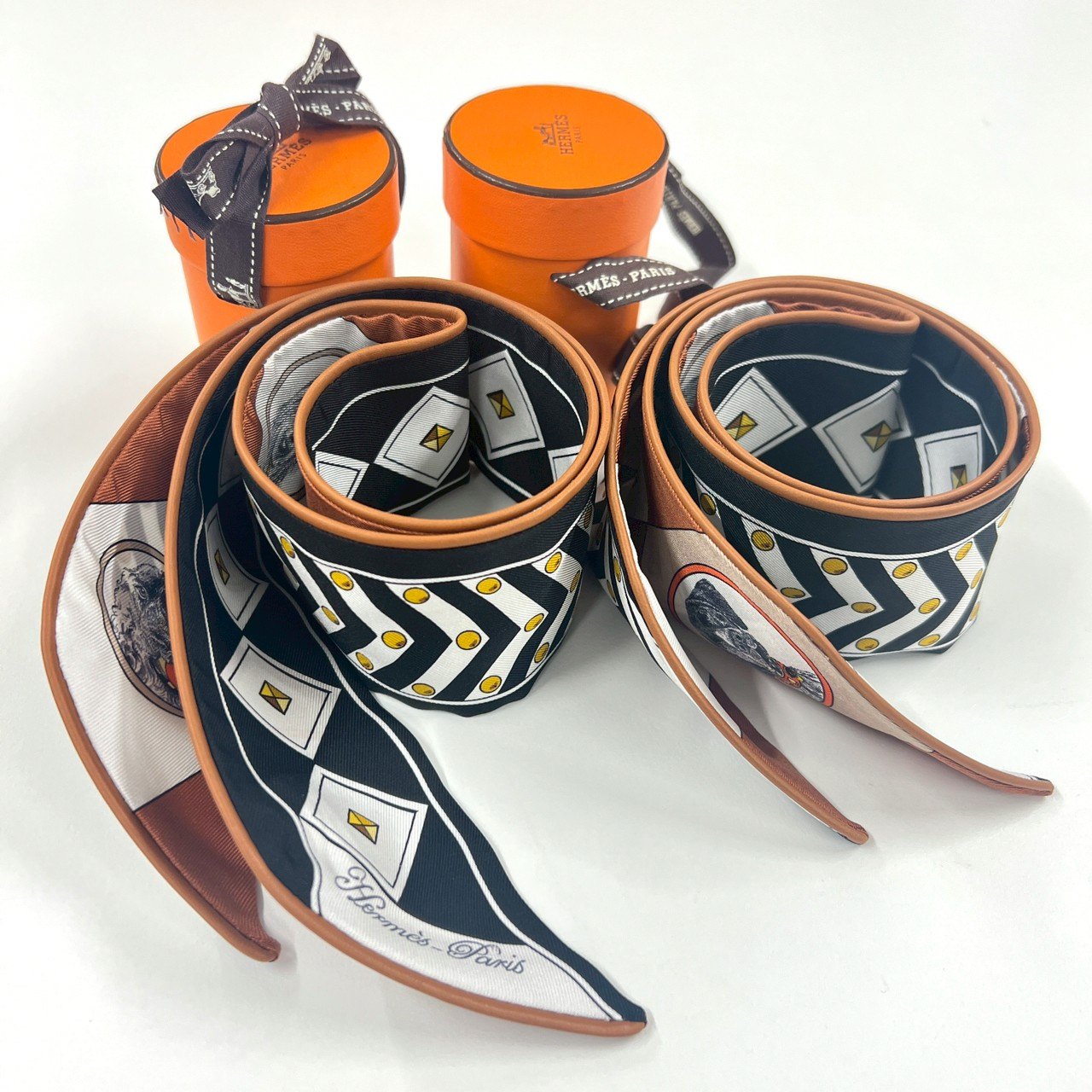 Twilly ツイリー　コリエ・エ・シアン マルチカラー　ブラウン 絹 100%