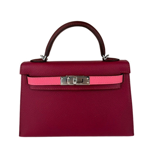 HERMES エルメス Mini kelly tricolor ミニケリー トリコロール Ruby/Rose azalee/Rouge H ルビー/ローズアザレ/ルージュアッシュ PHW シルバー金具 Epsom エプソン Stamp-B B刻印